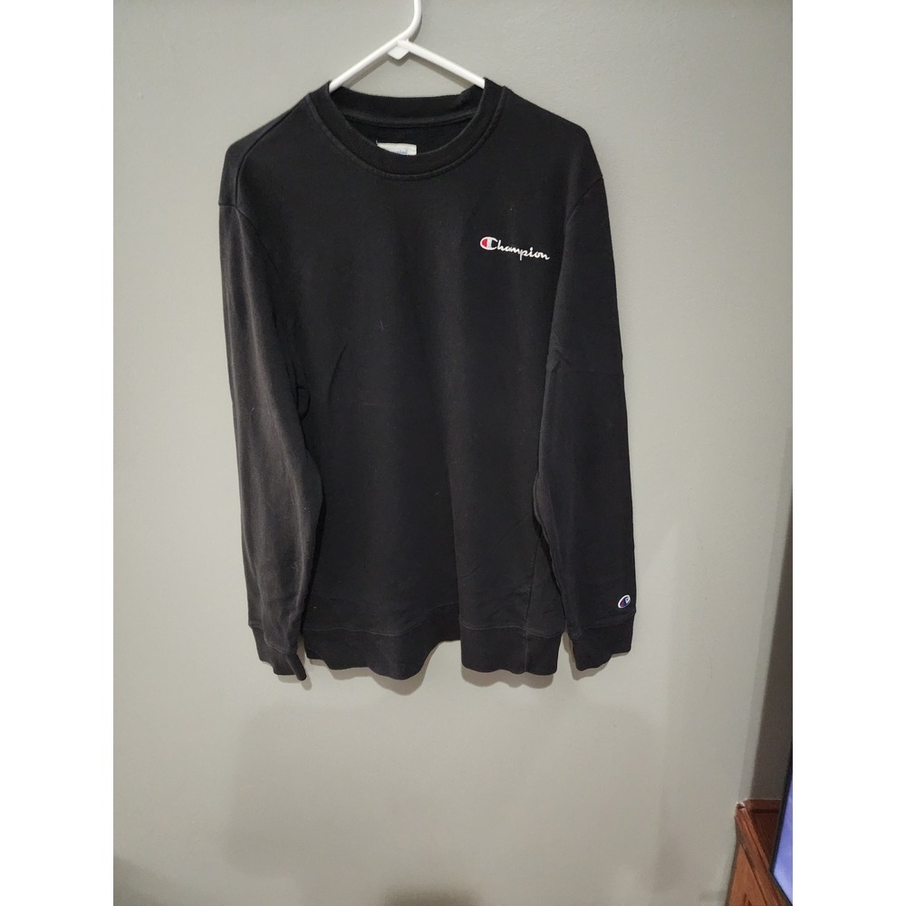 Champion Mens Powerblend Fleece Crewneck Sweatshirt Black Large Script Logo